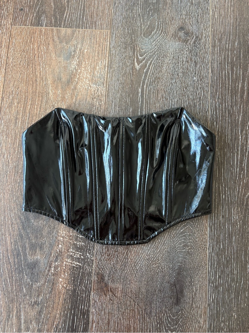 Garage Black Patent Vinyl Strapless Corset Top Size XS